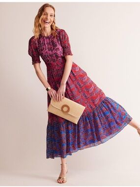 Boden Paisley Tiered Maxi Dress in Pink, Red & Blue